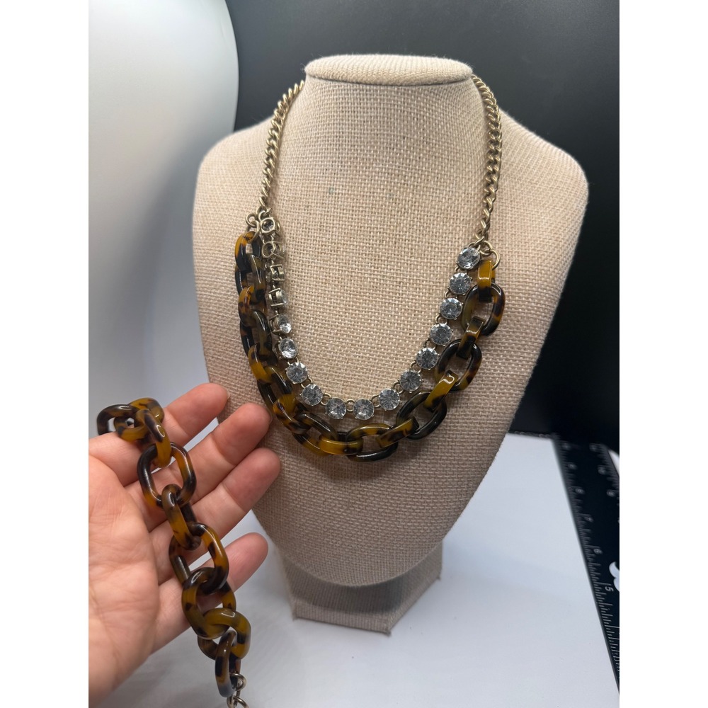 J.Crew Tortoiseshell Resin and Crystal Statement Necklace and Bracelet Set Gold